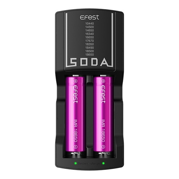 €Pack Chargeur d'accus Efest SODA universel + 2 accus Efest 18650 - 3500  MAH 20A